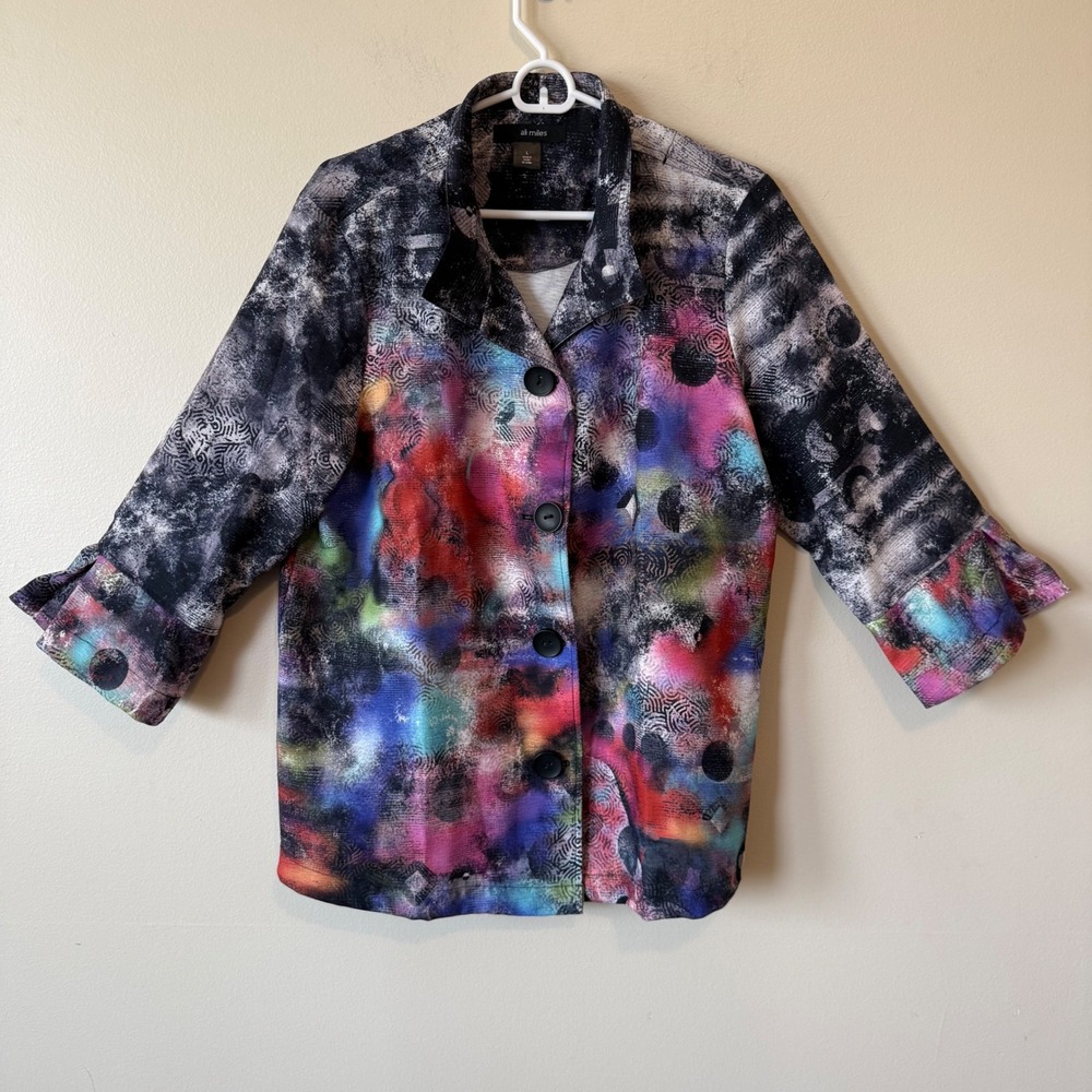 Ali Miles Abstract Art Print Button‎ Front Jacket Multi Color Size L Lagenlook